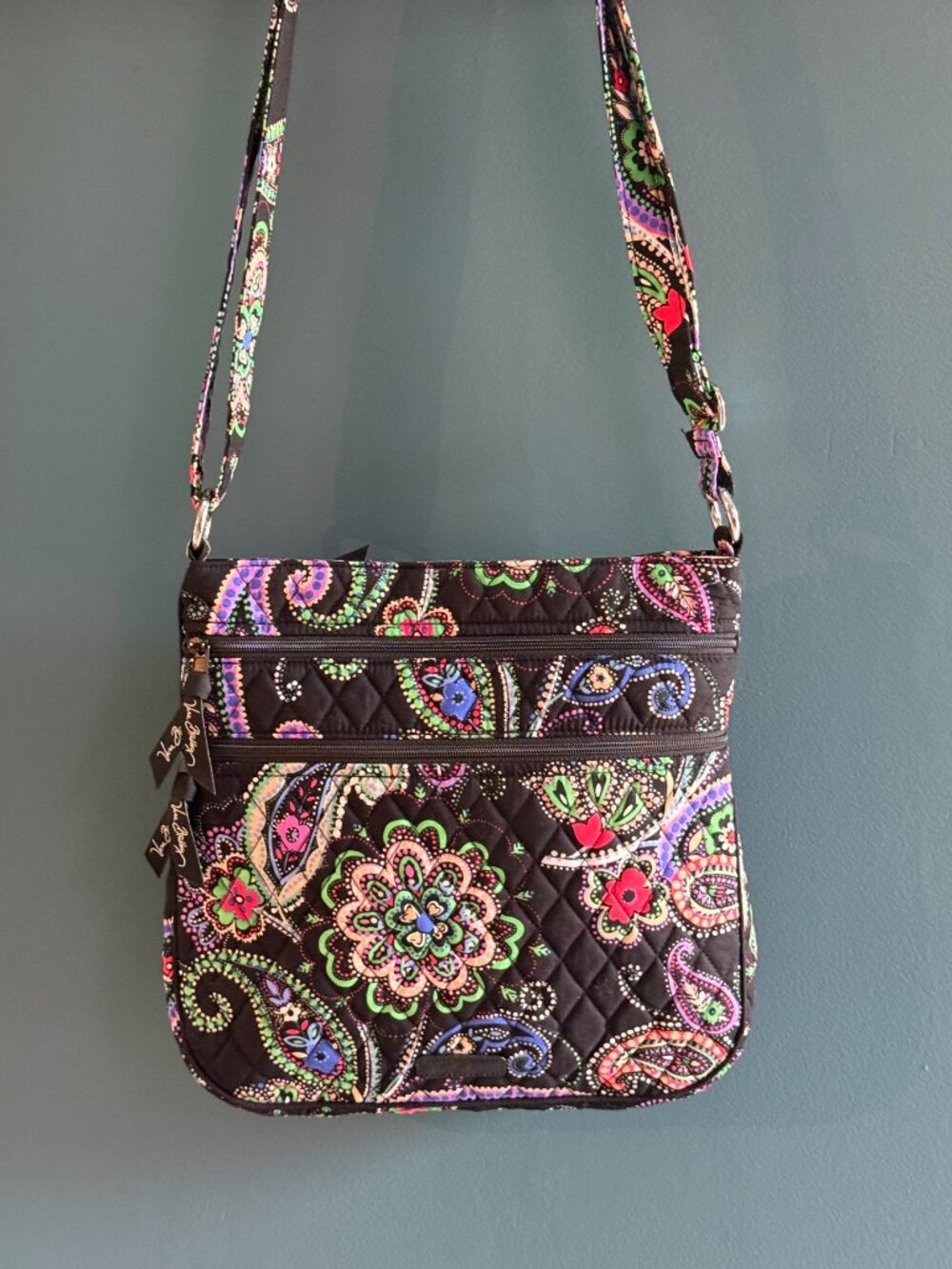 Vera Bradley Kiev Paisley Triple Zip Hipster Crossbody + Havana Rose Wallet EUC